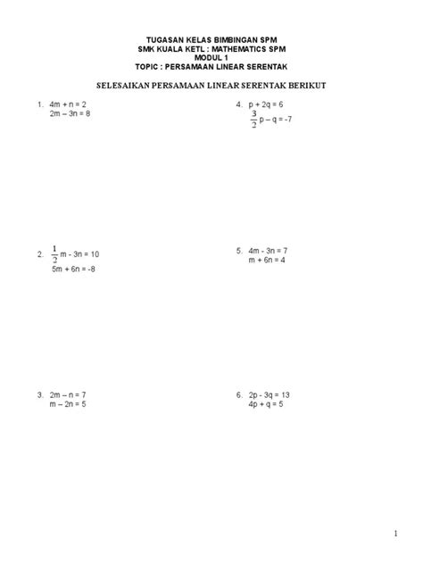 Soalan Persamaan Linear Kbat Image